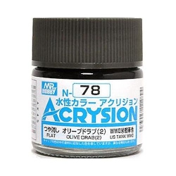 MR. HOBBY Acrysion Color - Olive Drab (2) (Flat/us Tank Wwii) (N78) 10Ml Flat Acrylic Paint