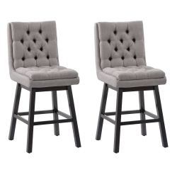 CORLIVING Dbt-104-B Boston Counter Height Tufted Fabric Barstool, Light Grey, Set Of 2