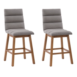 CORLIVING Dbt-304-B Boston Counter Height Channel Tufted Fabric Barstool, Light Grey, Set Of 2