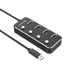 PRIMECABLES USB 3.0 Hub, 4-Port USB 3.0 Type A Adapter With Individual Led Power Switches, 4Ft -