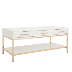 OSP HOME FURNISHINGS Alios Cocktail Table With Gloss Finish And Gold Chrome Plated Base In White