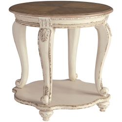 BOWERY HILL Round End Table In Chipped And Brown In White