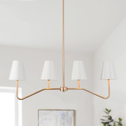 LNC Modern 4-Light Chandelier Linear Island Lighting With Fabric Shades In Gold