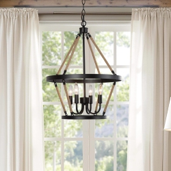 LNC Farmhouse Industrial 4-Light Wagon Wheel Candle Chandelier With Hemp Rope