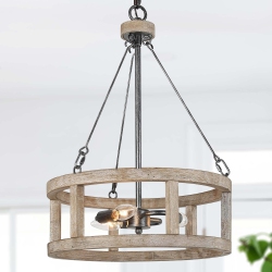 LNC Farmhouse 3-Light Wood Drum Chandelier for Dining Room