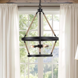 LNC Modern Farmhouse 3-Light Wagon Wheel Hemp Rope Chandelier