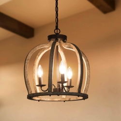 LNC Modern Farmhouse 3-Light Antique Wood Cage Chandelier Lantern Globe Pendant Lights