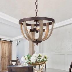 LNC Farmhouse 3-Light Distressed Wood Rustic Chandelier for Dining Room