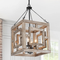 LNC Farmhouse 4-Light Wood Square Chandelier for Dining Room