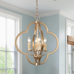 LNC Mid-Century Modern 4-Light Quatrefoil Lantern Chandelier for Dining Room In Gold