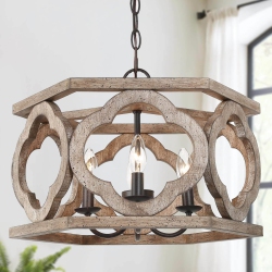 LNC Modern Farmhouse 4-Light Drum Wood Chandelier for Dining Room