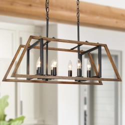 LNC Modern Farmhouse 8-Light 30" Geometric Chandelier Faux Wood Island Lights
