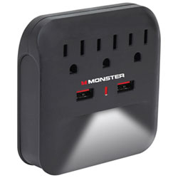 Monster 900J Wall Tap 3-Outlet 2-USB Surge Protector with Night Light