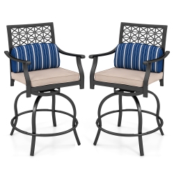 GYMAX 2 PCs Patio Swivel Bar Chairs Metal Counter Height Bar Stools W/ Gentle Rocking