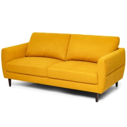 GYMAX 72" Fabric Sofa Couch Living Room Small Apartment Furniture W/ Wood Legs In Yellow