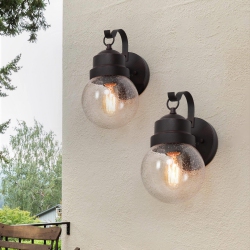 LNC 2-Pack Mid-Century Modern Transitional 1-Light Outdoor Wall Sconces Glass Patio Lamp In Black