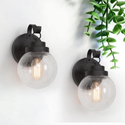 LNC 2-Pack Modern 1-Light Industrial Outdoor Wall Lights Globe Glass Sconces In Black