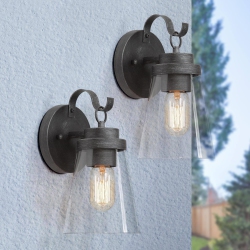 LNC Set Of 2 Modern 1-Light Clear Cone Glass Outdoor Wall Sconce Patio Lantern Lamps