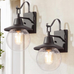 LNC Set Of 2 Modern 1-Light Outdoor Globe Wall Sconce With Seeded Glass Shade