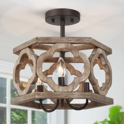 LNC Farmhouse 3-Light Distressed Wood Drum Semi-Flush Mount Ceiling Lights