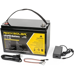 ROCKSOLAR Lithium Iron Phosphate Deep Cycle Lifepo4 12V 100Ah Marine Battery With Battery Charger