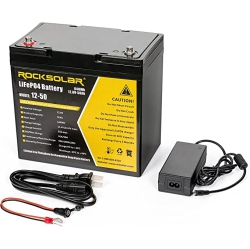 ROCKSOLAR Lithium Iron Phosphate Deep Cycle Lifepo4 12V 50Ah Marine Battery With Battery Charger