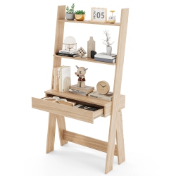 COSTWAY Ladder Shelf Desk Bookcase W/countertop, Drawer & 2 Shelves Bookshelf