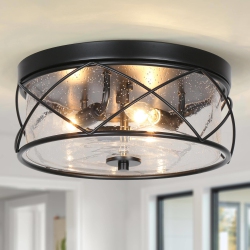 LNC Modern 3-Light Drum Flush Mount Seeded Glass Ceiling Lights In Black