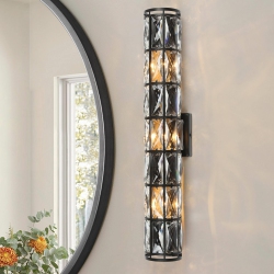 LNC Modern Glam 3-Light Crystal Linear Bathroom Vanity Light Cylinder Wall Sconces In Black