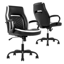 TRUE INNOVATIONS Quilted Task Chair, Black With Trim In White