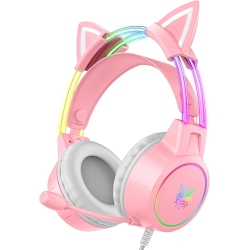 ULTREND Lightweight Gaming Headset \w Removable Cat Ears, RGB Lights, Surround Sound & Noise-Cancelling Mic – Compatible \w PC, Ps4/ps5, Xbox, Switch