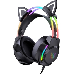 ULTRENDS Gaming Headset \w Cat Ears, RGB Led Lights & Microphone, Stereo Surround Sound, Noise-Canceling Over-Ear Headphones, Adjustable for PC, Ps4