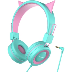 ULTRENDS Cat Ear Kids Headphones for School, Wired Foldable Headphones \w Adjustable Headband, 3.5MM Jack for Online Learning, Tablet, Ipad, Computer