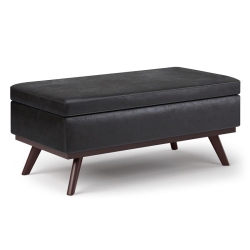 SIMPLI HOME Owen 42 In.w Lifttop Large Coffee Table Ottoman In Distressed Faux Leather In Black