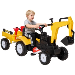 AOSOM Ride On Excavator, Pedal Ride On Tractor With Horn & Detachable Trailer, Pretend Play Construction Car for Kids & Toddlers, 3-6 Years Old