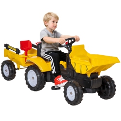 AOSOM Ride On Toy Dump Truck, Pedal Front Loader Tractor \w Detachable Trailer, Pretend Play Ride On Construction Car for Kids & Toddlers, 3-6 Years