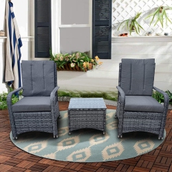 FURNITURE ONE Rattan Wicker 3 Piece Bistro Set With Cushion And Free Rain Cover (3PCs) In Grey