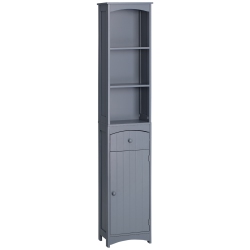 HOMCOM Bathroom Storage Cabinet, Tall Linen Tower With 3-Tier Shelves And Drawer And Door In Grey
