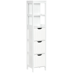 KLEANKIN Narrow Bathroom Cabinet With 3 Drawers And 2 Tier Shelf, Tall Cupboard Freestanding Linen Tower In White