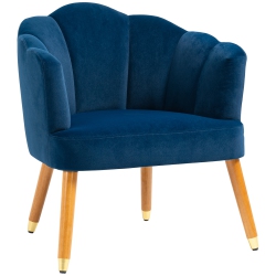 HOMCOM Modern Accent Chairs With Cushioned Seat, Upholstered Velvet Armchair for Bedroom, Living Room Chair With Arms And Wood Legs In Blue