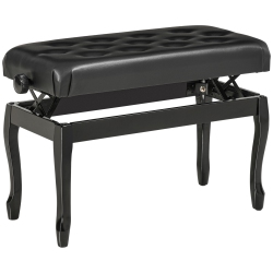 HOMCOM Adjustable Height Piano Bench Stool, Pu Leather Button Tufted Padded Keyboard Seat With Rubber Wood Legs In Black