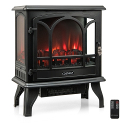 COSTWAY 23" Freestanding Electric Fireplace Heater Stove W/ Realistic Flame Effect 1400W
