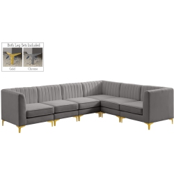 MERIDIAN FURNITURE Alina Velvet Modular Sectional In Grey