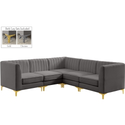 MERIDIAN FURNITURE Alina Velvet Modular Sectional In Grey