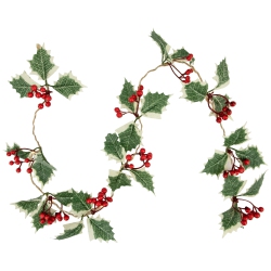 NORTHLIGHT Pre-Lit Led Battery Operated Holly And Berry Christmas Garland - 3.5' - Warm In White