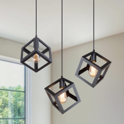 LNC 1-Light Lantern Square Pendant In Black