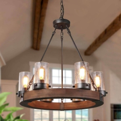 LNC 6-Light Farmhouse Wood Wagon Wheel Chandelier