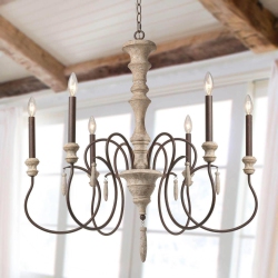 LNC 6-Light French Country Farmhouse Wood Chandelier Shabby Chic French Country Wood Ceiling Light