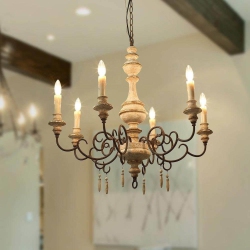 LNC 6-Light French Country Wood Candle Chandeliers