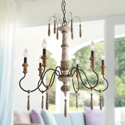 LNC French Country 6-Light Candle Style Wood Chandelier for Dining Room